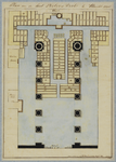 214519 Interieur van de St. Pieterskerk te Utrecht: plattegrond met de indeling van de banken en galerijen.